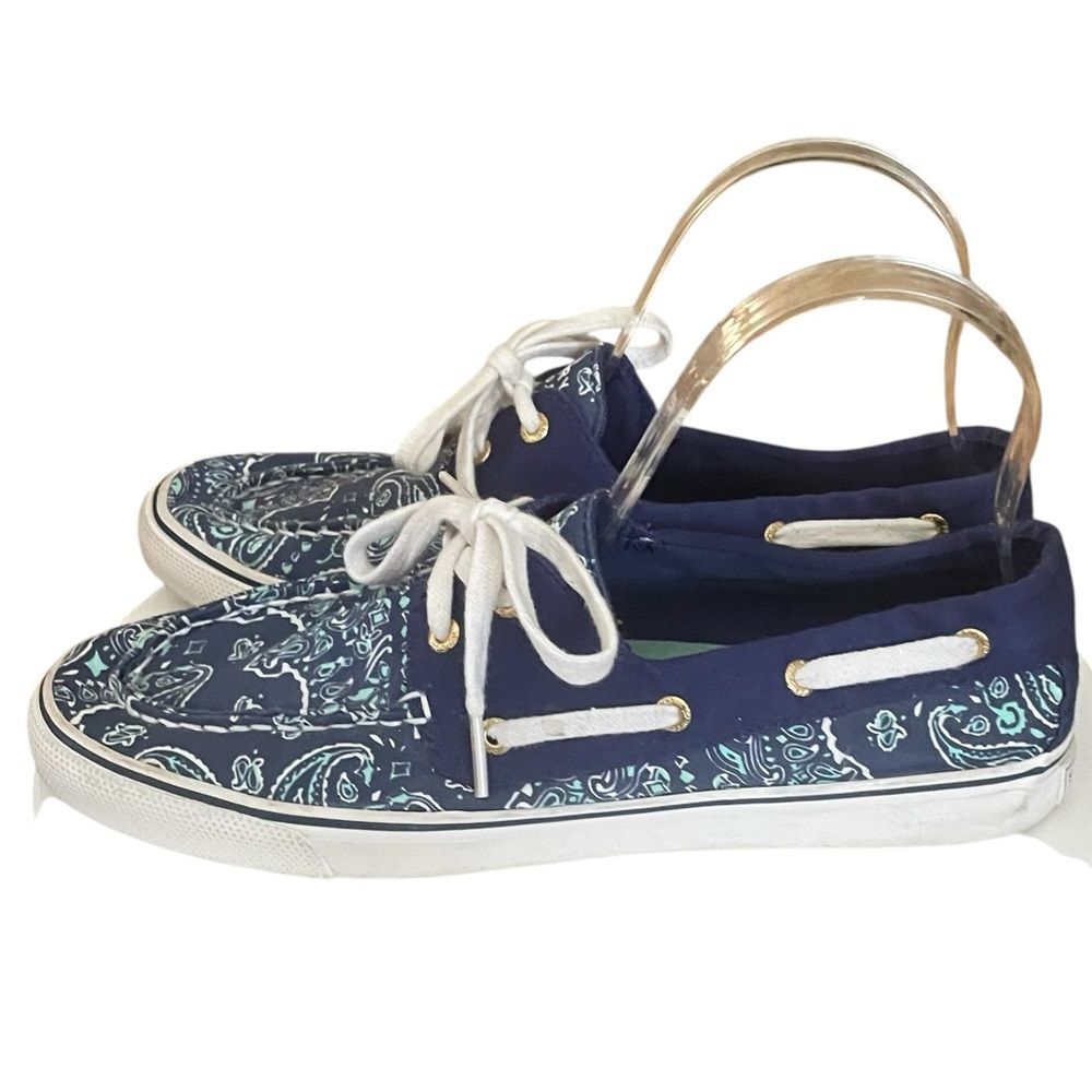 Sperry Top Sider Women's Blue Paisley Deck Lace Up Boat Casual Shoes Size 9